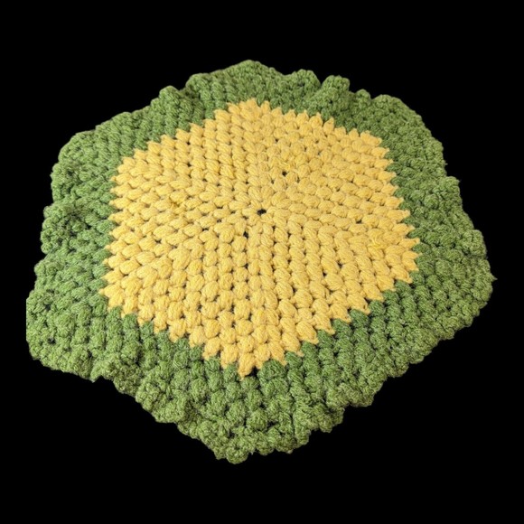 Other - Vintage Crocheted Green And Yellow Hexagon Medium Thick Doily Placemat Handmade
